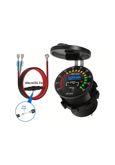 Honeybeeshop Telsiz Qc3 0 Pd3 0 Usb Cift Arayuzlu Hizli Sarj Araba Sarj Aleti Renkli Voltmetre Otomobil Tekne Kamyon Motosiklet