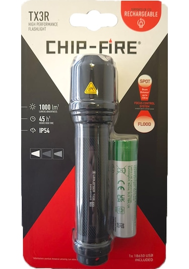 Chip Fire Tx3r Şarj Edilebilir El Feneri Siyah