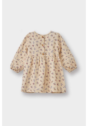 Defacto Kız Bebek Çiçekli Twill Elbise G3513a525auer120 Ekru-er120