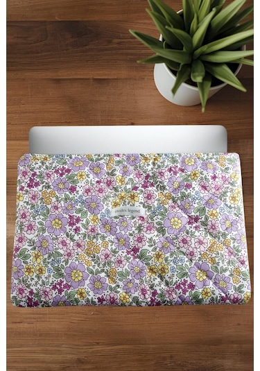Takçalıştır Çiçek Desenli Labtop Bilgisayar Çantası 15 16 İnç Ebruli