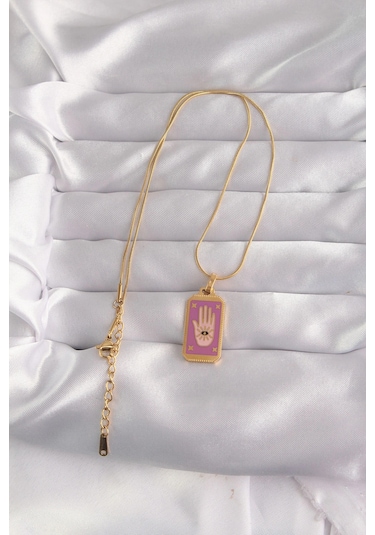 Dodes Dodes 316l Çelik Gold Renk Mor Mineli El Figür Tarot Kolye Tg27bko9034 Çok Renkli