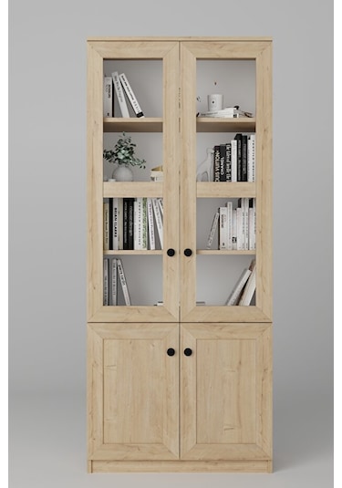 Lisa 4 Kapaklı Safir Meşe Vitrin -kitaplık Ve Çok Amaçlı Dolap Safir Meşe