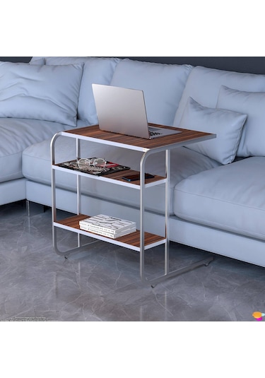 Modilayn C Yan Sehpa Geniş Boy Tekerlekli Çalışma, Atıştırmalık, Yemek, Laptop Sehpası Abanoz Ahşap