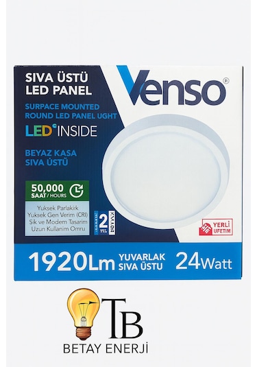 Venso 24 W Yuvarlak Sıva Üstü Led Panel Beyaz Kasa 3000k