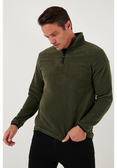 Buratti Slim Fit Yarım Fermuarlı Dik Yaka Erkek Polar 5906003 Haki