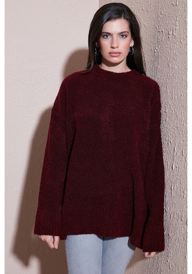 Lela Regular Fit Dik Yaka Yumuşak Dokulu Triko Bayan Kazak 4616222 Bordo