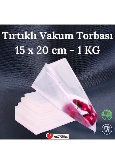 Tırtıklı Vakum Makinesi Poşeti- Torbası 1 Kilo - 15 X 20 Cm