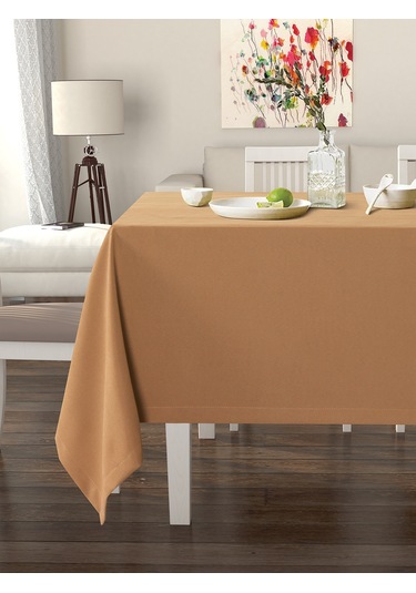 Antik Pirinç Rengi Masa Örtüsü Kadife Dokulu Leke Tutmaz Antik Pirinç