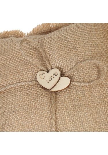 Xindoker Kırmızı Tahta Kalplerle Dekorlanmış Kır Çiftliği Temalı Düğün Seti: Sarı Kumaş Çiçek Sepeti + 15x15cm Yüzük Yastığı Diğer