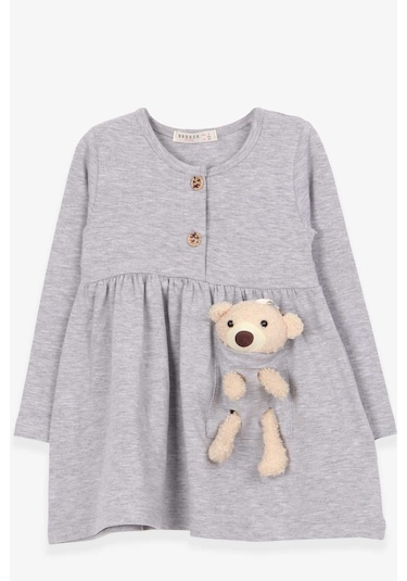 Breeze Kız Çocuk Elbise Ayıcık Aksesuar Detaylı 2-6 Yaş, Gri Melanj Gri