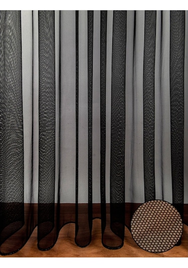 Hilal Petek Zemin Grek Ölçünüze Özel Dikim Tül Perde Siyah