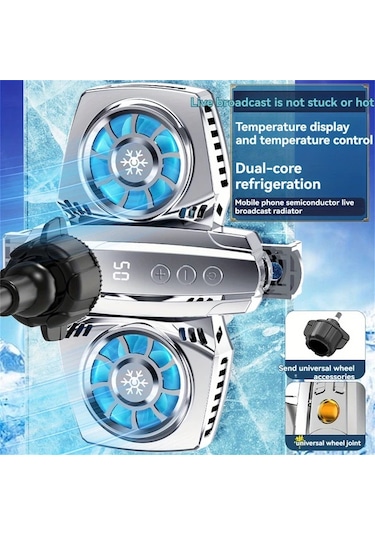 Xuweiwei Metalik Gümüş Yeni Nesil Mobil Telefon Soğutucu Canlı Yayın Standı Desteği Led Işık Dijital Sıcaklık Kontrolü Hava Soğutmalı Tablet Soğutma
