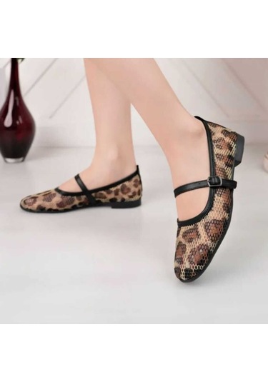 Leopar Süet Şık Günlük Ortopedik Tabanlı Kadın Babet Leopar Siyah