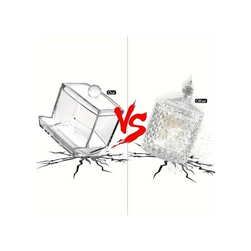 Xuweiwei Büyük Kapasiteli Şeffaf Pamuklu Çubuk Saklama Kavanozu Banyo Kullanımı Şeffaf