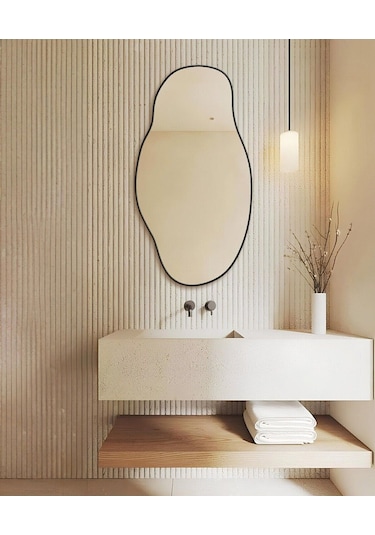 Asimetrik75x40 Konsol, Dresuar, Tuvalet Aynası ''siyah''. 1.kalite Şişecam Ayna 75 X 40 Siyah + Gri Gri - Siyah