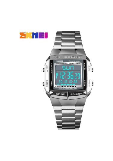Skmeı 1381 Erkek Analog Dijital Saat Moda Günlük Spor Kol Saati 2 Zaman 5 Alarm 3atm Su Geçirmez Paslanmaz Çelik Kayış Arka Işık Çok Fonksiyonlu Saatler Relogio Masculino Gümüş