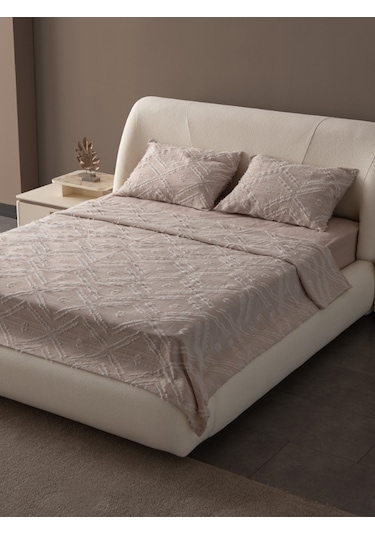 Anna Delux Çift Kişilik Çok Amaçlı Yatak Örtüsü Seti Gri Pamuk Nevresim Takımı Günlük 220x240 Bej
