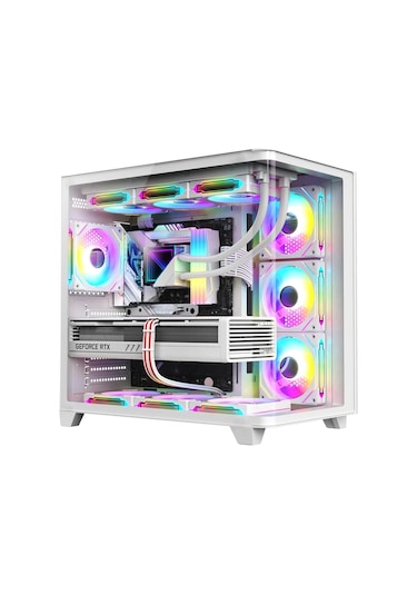 Dragos Ocean Curved Pro 750W 80+ Temperli Cam Atx Mid Tower Oyuncu Bilgisayar Kasası Beyaz