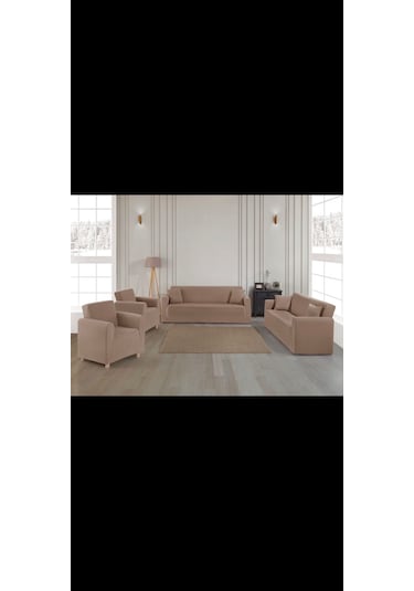 Kahve 3+3 Koltuk Örtüsü Çekyat Kanepe Kılıfı Lastikli Esnek