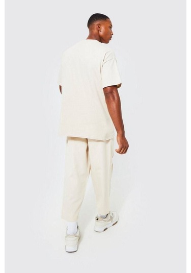 Unisex Bej Barcelona Baskılı Oversize Tshirt 001