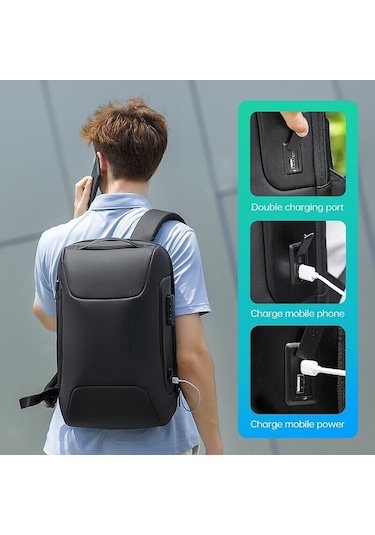 Mark Ryden MR9116 15.6" Kilitli USB Portlu Laptop Sırt Çantası Siyah