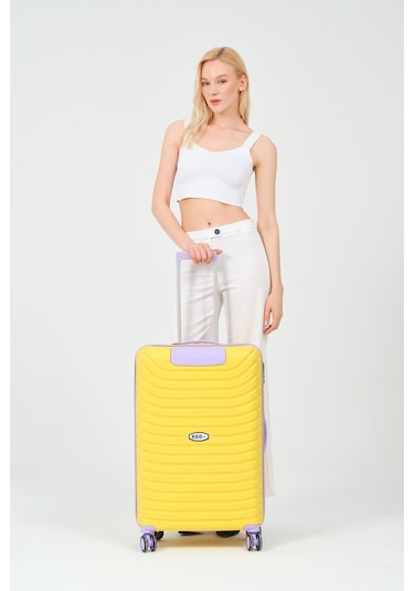 Keo-plus Sarı-lila Orta Boy Silikon Kırılmaz Pp Valiz Siyah