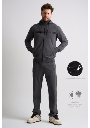 Shooter Sportswear Klasik Antrasit Erkek Eşofman Takımı Çıkartılabilir Kapüşonlu Rahat Kalıp Füme Shooter Sportswear Klasik Antrasit Erkek Eşofman Takımı Çıkartılabilir Kapüşonlu Rahat Kalıp Füme