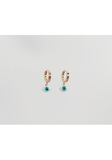 18k Rose Gold Plated Mini Eyes Hoop Küpe Gold