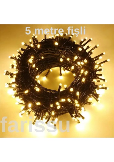 5 Metre 120 Ledli 8 Modlu Fişli Peri Led Işıklandırma - Gün Işığı Sarı Dekoratif Şerit Led Gün Işığı