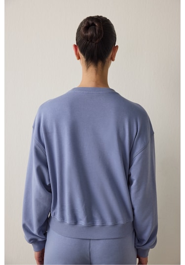 Penti İndigo Curvy Edge Bisiklet Yaka Oversize Crop Sweatshirt