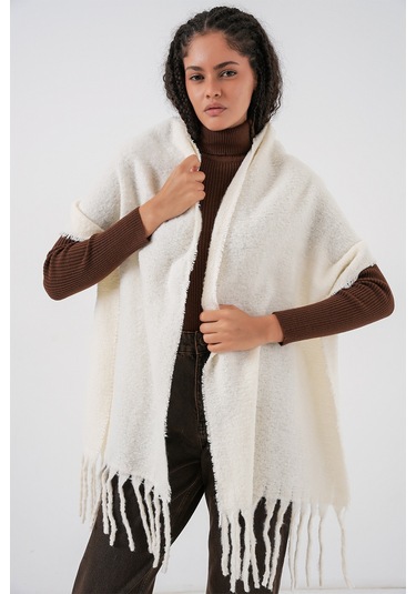 Kadın Yumuşak Dokulu Kalın Şal Atkı 15951 - Ekru Ekru