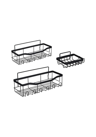 3 Adet / Takım 6 Kanca Tarzı Yumruksuz Karbon Çelik Depolama Sepeti Banyo Drenaj Organizasyon Rafı Gümüş Gümüş
