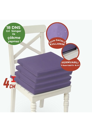 Xpermate 4'lü Sandalye Minderi Su İtici Kumaş 40 x 40 CM Mor
