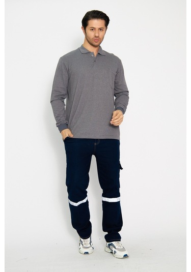 Orange Safety Koyu Gri Polo Yaka Uzun Kol Sweat T-shirt Kışlık