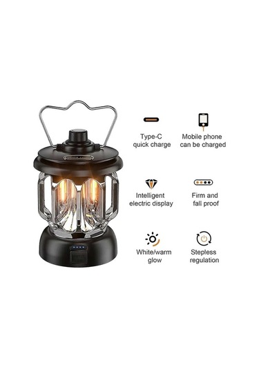 Bloomnest Şarj Edilebilir Retro Kamp Feneri, Taşınabilir Su Geçirmez Led Işık, Acil Aydınlatma, Beyaz Beyaz