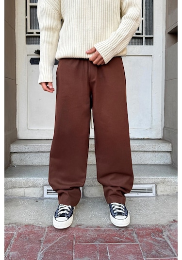 Flaw Bel Lastikli Baggy Gabardin Pantolon Kahverengi Kahverengi