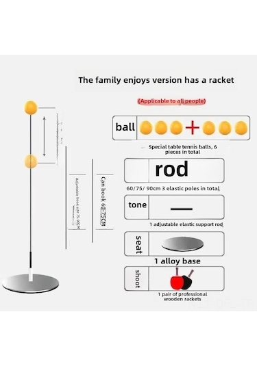 Dofolink Ev İçi Ping-pong Egzersiz Aleti: Tek Kişilik/küçükler İçin Yumuşak Eksenli, El-göz Koordinasyonunu Geliştirir - 6 Top + 3 Direk + 2 Tahta Raket