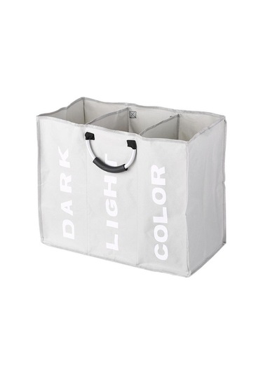 Novahub Açık Gri 3 Bölümlü Katlanabilir Oxford Çamaşır Sepeti, Kirli Giysiler Organizatörü, Alüminyum Tutamaklı, Büyük Kapasiteli Açık Gri