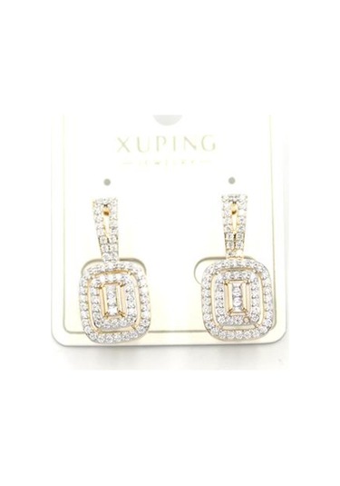 Baget Taşlı Küpe - Altın Çok Renkli