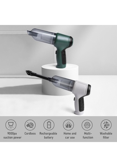 Youmex Yeşil Usb Şarjlı Ev/araç El Fırçası Süpürgesi - 3'ü 1 Arada Hava Pompa Ve Blower Fonksiyonu, 9000pa Emme Gücü, İçinli Lityum Pil