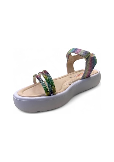 502 Kız Çocuk Taşlı Sandalet Renkli