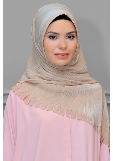 Bej Pratik Hazır Geçmeli Tesettür Eşarp Fukuro Piliseli Saçaklı L (545491432) Bej