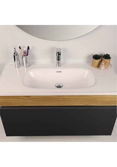 Kobos Harmony 100 Cm Banyo Dolabı Seti Füme + Meguro