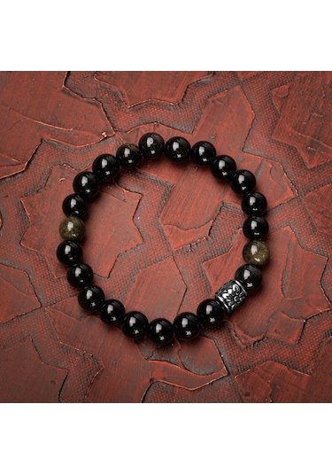 Saff Doğaltaş Obsidyen Doğal Taş Bileklik - 8 MM Çok Renkli