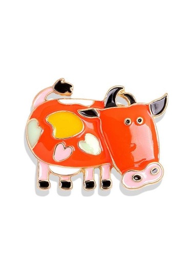 Turuncu Talos Unisex Güzel Inek Sığır Broş Parti Pin Elbise Dekorasyon Takı Hediye