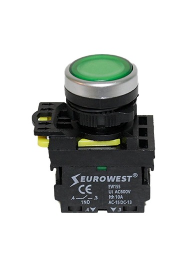 EUROWEST Ew-55-10L 1No Yaylı Led Işıklı Butonu (Yeşil)