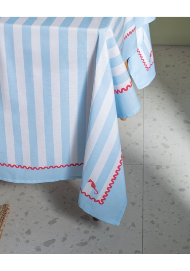 Louve Polycotton Masa Örtüsü - Mavi/beyaz - 150x250 Cm 8684427278024 Çok Renkli