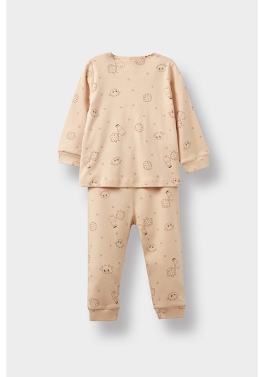 Defacto Erkek Bebek Pijama Takımı Desenli Penye Uzun Kollu Üst Uzun Alt F3572a525aubg287 Bej