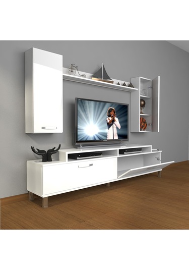 Decoraktiv Ekoflex 7 Slm Krom Ayaklı Tv Ünitesi Tv Sehpası Beyaz