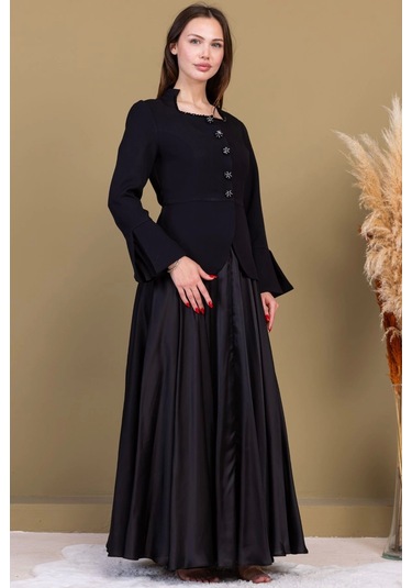 Kare Yaka İşlemeli İkili Takım 4718-siyah Siyah